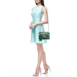 Pre Owned Gucci Green Leather Small Pearl Studded Padlock Shoulder Bag