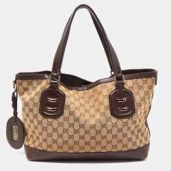 Pre Owned Gucci Ebony/Beige GG Canvas and Leather Techno Tote