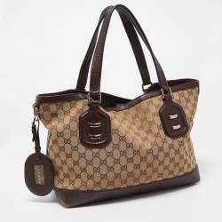 Pre Owned Gucci Ebony/Beige GG Canvas and Leather Techno Tote