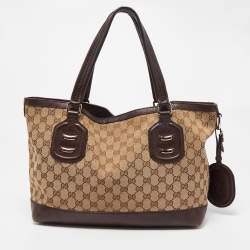 Pre Owned Gucci Ebony/Beige GG Canvas and Leather Techno Tote