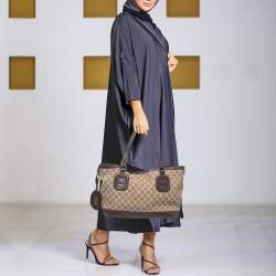 Pre Owned Gucci Ebony/Beige GG Canvas and Leather Techno Tote