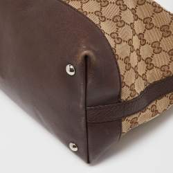 Pre Owned Gucci Ebony/Beige GG Canvas and Leather Techno Tote