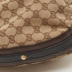 Pre Owned Gucci Beige/Brown GG Canvas and Leather Medium Interlocking G Hobo
