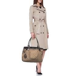 Pre Owned Gucci Beige/Brown GG Canvas and Leather Medium Sukey Tote