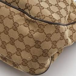 Pre Owned Gucci Beige/Brown GG Canvas and Leather Medium Sukey Tote