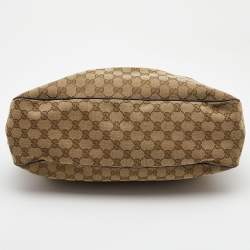 Pre Owned Gucci Beige/Brown GG Canvas and Leather Medium Sukey Tote