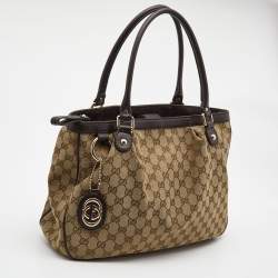 Pre Owned Gucci Beige/Brown GG Canvas and Leather Medium Sukey Tote