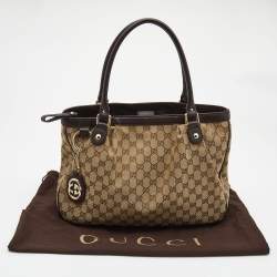 Pre Owned Gucci Beige/Brown GG Canvas and Leather Medium Sukey Tote