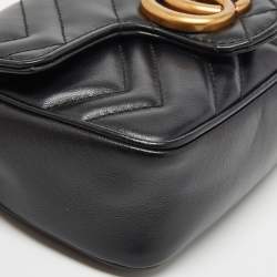 Gucci Black Matelassé Leather Super Mini GG Marmont Shoulder Bag