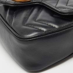 Gucci Black Matelassé Leather Super Mini GG Marmont Shoulder Bag