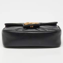Gucci Black Matelassé Leather Super Mini GG Marmont Shoulder Bag