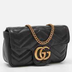 Gucci Black Matelassé Leather Super Mini GG Marmont Shoulder Bag