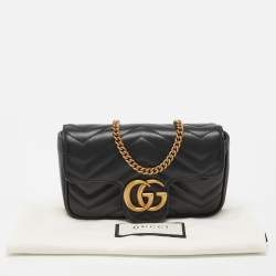 Gucci Black Matelassé Leather Super Mini GG Marmont Shoulder Bag