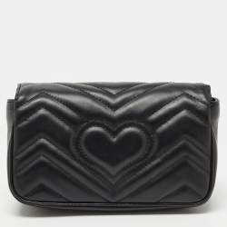 Gucci Black Matelassé Leather Super Mini GG Marmont Shoulder Bag