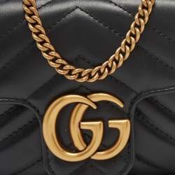Gucci Black Matelassé Leather Super Mini GG Marmont Shoulder Bag
