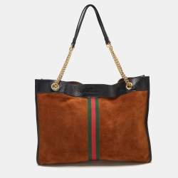 Pre Owned Gucci Brown/Black Suede and Patent Leather Large Rajah Tote