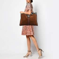 Pre Owned Gucci Brown/Black Suede and Patent Leather Large Rajah Tote