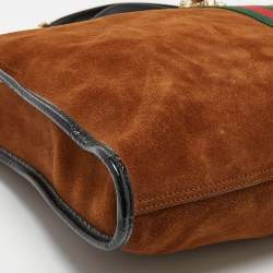 Pre Owned Gucci Brown/Black Suede and Patent Leather Large Rajah Tote