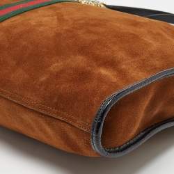 Pre Owned Gucci Brown/Black Suede and Patent Leather Large Rajah Tote