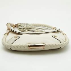 Pre Owned Gucci Off White Leather Small Britt Tassel Hobo