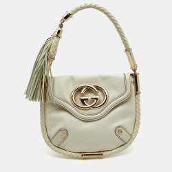 Pre Owned Gucci Off White Leather Small Britt Tassel Hobo
