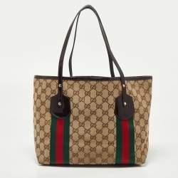 Gucci Beige/Brown GG Canvas and Patent Leather Small Jolie Web Charms Tote