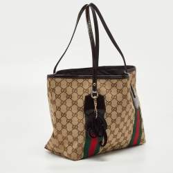 Gucci Beige/Brown GG Canvas and Patent Leather Small Jolie Web Charms Tote