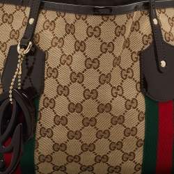 Gucci Beige/Brown GG Canvas and Patent Leather Small Jolie Web Charms Tote