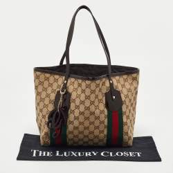 Gucci Beige/Brown GG Canvas and Patent Leather Small Jolie Web Charms Tote