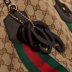 Gucci Beige/Brown GG Canvas and Patent Leather Small Jolie Web Charms Tote