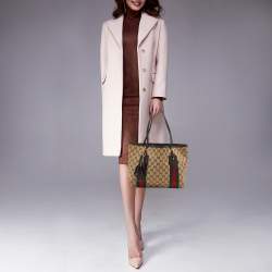 Gucci Beige/Brown GG Canvas and Patent Leather Small Jolie Web Charms Tote