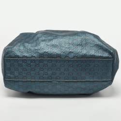 Pre Owned Gucci Metallic Blue Guccissima Leather Large Sukey Tote
