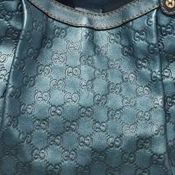 Pre Owned Gucci Metallic Blue Guccissima Leather Large Sukey Tote