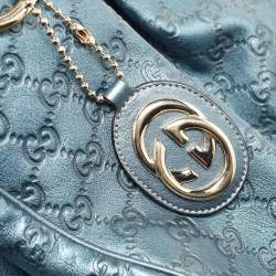 Pre Owned Gucci Metallic Blue Guccissima Leather Large Sukey Tote