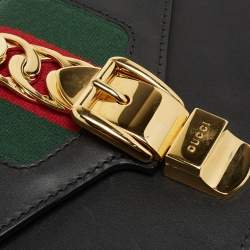Pre Owned Gucci Black Leather Mini Web Chain Sylvie Crossbody Bag
