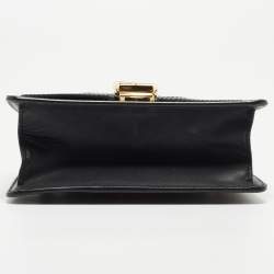 Pre Owned Gucci Black Leather Mini Web Chain Sylvie Crossbody Bag