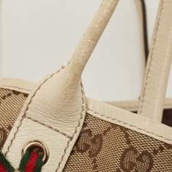 Pre Owned Gucci White/Beige GG Canvas and Leather Princy Tote 