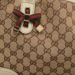 Pre Owned Gucci White/Beige GG Canvas and Leather Princy Tote 