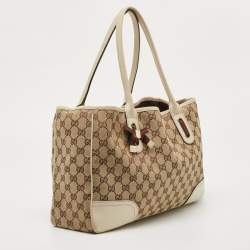 Pre Owned Gucci White/Beige GG Canvas and Leather Princy Tote 