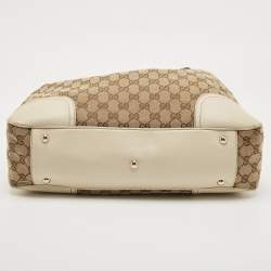 Pre Owned Gucci White/Beige GG Canvas and Leather Princy Tote 