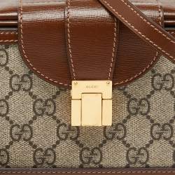 Pre Owned Gucci Beige/Brown GG Supreme Canvas and Leather Clasp Crossbody Bag