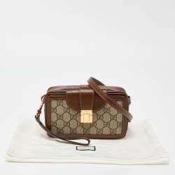 Pre Owned Gucci Beige/Brown GG Supreme Canvas and Leather Clasp Crossbody Bag
