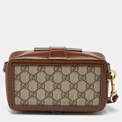 Pre Owned Gucci Beige/Brown GG Supreme Canvas and Leather Clasp Crossbody Bag