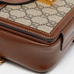 Pre Owned Gucci Beige/Brown GG Supreme Canvas and Leather Clasp Crossbody Bag