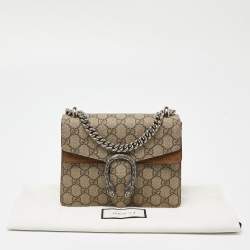 Pre Owned Gucci Beige GG Supreme Canvas and Suede Mini Dionysus Shoulder Bag
