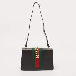Pre Owned Gucci Black Leather Small Sylvie Web Shoulder Bag