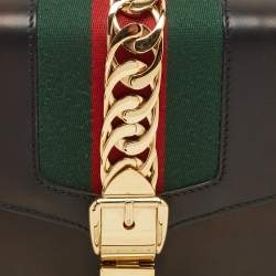 Pre Owned Gucci Black Leather Small Sylvie Web Shoulder Bag