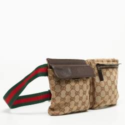 Pre Owned Gucci Beige/Brown GG Canvas and Leather Belt Bag