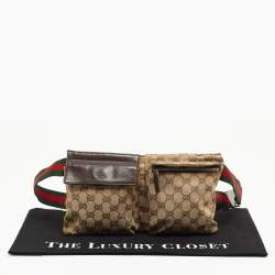 Pre Owned Gucci Beige/Brown GG Canvas and Leather Belt Bag