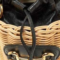 Pre Owned Gucci Beige/Black Wicker and Leather Horsebit 1955 Bucket Bag 